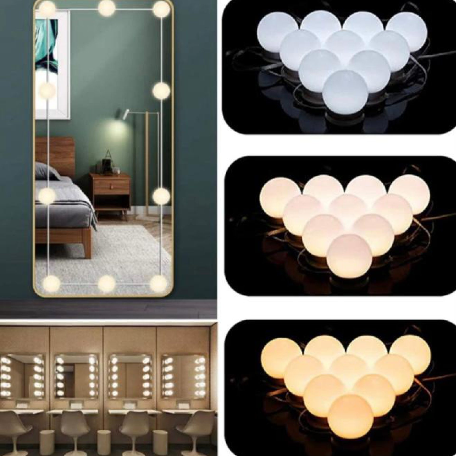 שרשרת 10 מנורות לד למראה כולל הדבקה